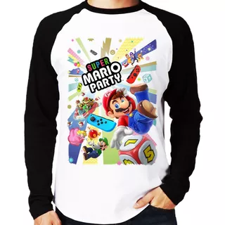 Camiseta Raglan Super Mario Party Switch Longa