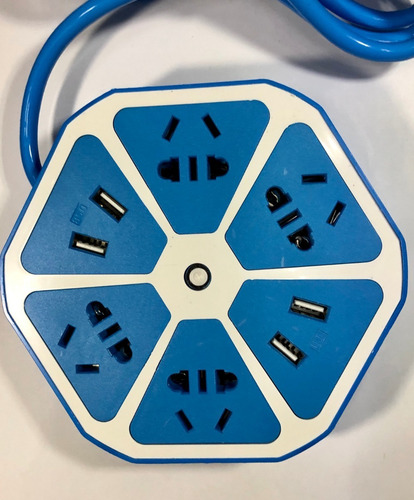 Imagen 4 de 4 de Zapatilla Enchufes 4 Toma Corrientes 4 Usb Hexagono 1.8mts