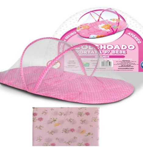 Mosquitera infantil, cuna con alfombrilla rosa para niñas