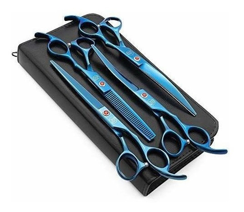 Set De Tijeras Para Peluqueria Canina 7 Pulgadas Azul