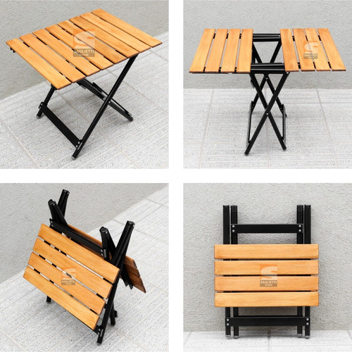 Mesa Plegable Ratona Aluminio Madera Negra 60x50 Premium