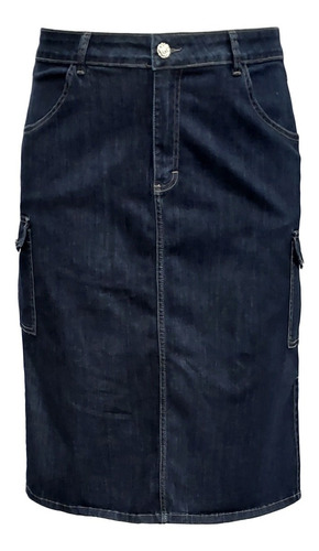 Saia Jeans Cargo Midi Moda Evangélica Plus Size Do 52 Ao 60
