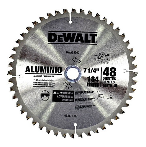 Disco Sierra 7-1/4  Eje 5/8  48d Aluminio Dewalt Dwa03200