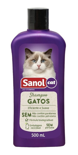 Shampoo Profissional Pet Sanol Para Gato Gatos 500ml Cat