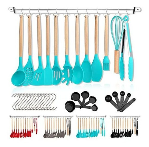 Utensilios De Cocina 38 Piezas Silicona Antiadherentes Azul