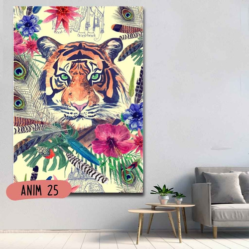Imagen 2 de 10 de Cuadro Tigre Animales 50x70 Otros Diseños Tela Canvas