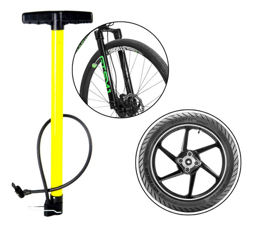 Bomba De Ar Com Vertical 50cm Para Encher Pneus Fertak Cor Amarelo