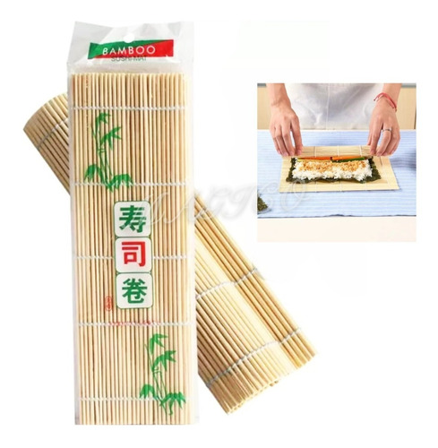 Imagen 1 de 2 de Esterilla Plana Bambú Varas Para Sushi 24 X 24 Cm