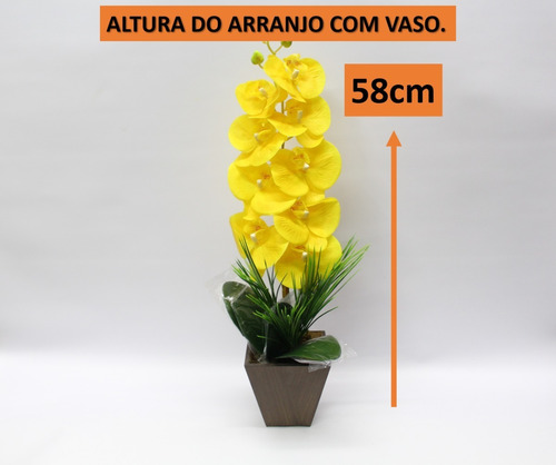 Arranjo Artificial Orquídea Amarela Vaso Madeira | MercadoLivre