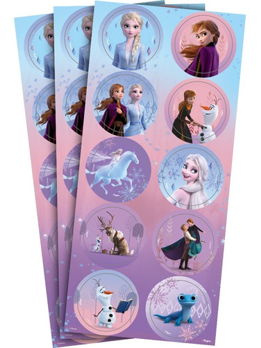 30 Adesivos Frozen - 3 Cartelas Com 10 Adesivos Cada