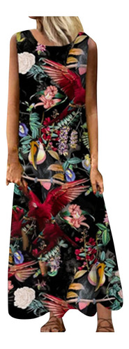 Vestido Largo Para Mujer Estampado Flor Acuarela Manga Maxi