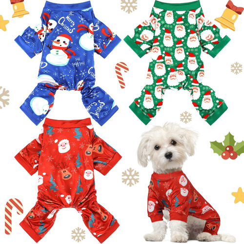 3 Piezas De Pijama De Navidad Para Perro, Mono De Papá Noel,