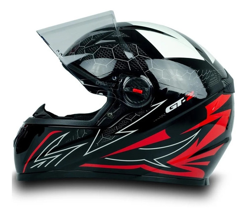 Capacete De Moto Gt2 Vermelho E Branco 60 Feminino Masculino Desenho GT2 Vermelho e Preto