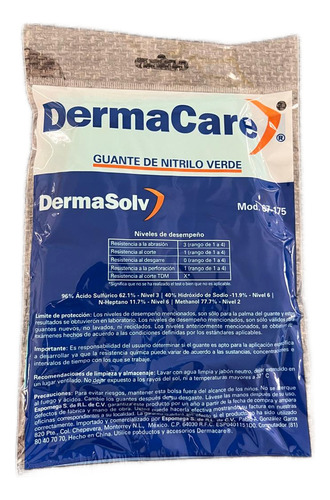 Guante De Nitrilo Verde Derma Care 10 Pares P/ Quimicos