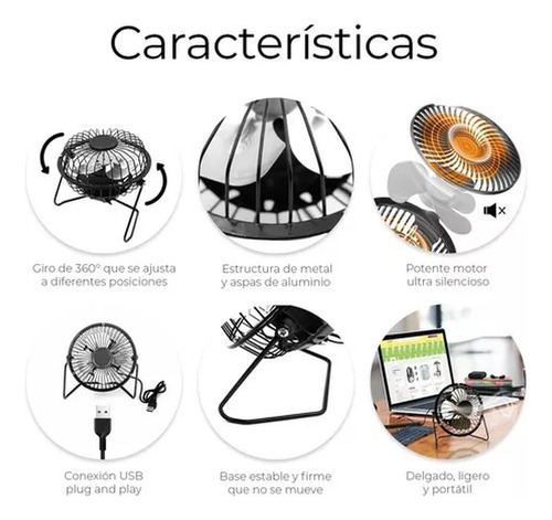 Ventilador De Escritorio Usb Pequeño Aspas De Metal Adir 4 P