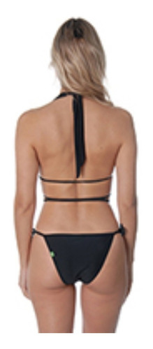 Bikini Color Negro Top Multiamarre, Calzón Triángulo Amarre