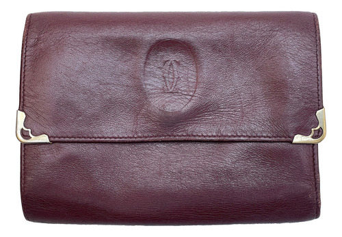 Cartera Triptico Cartier En Piel Burdeos, 14 X 10 Cms.