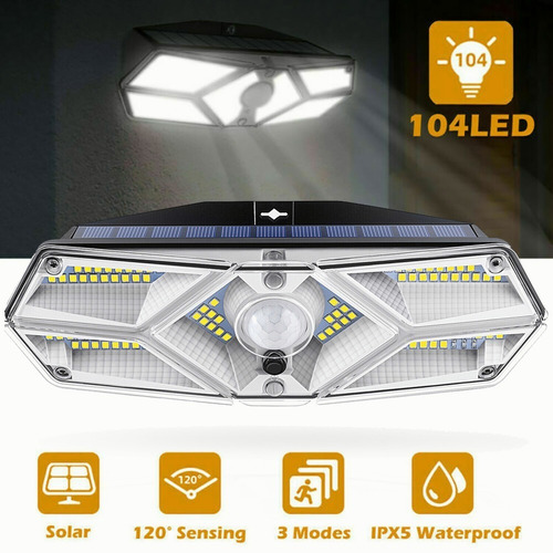 Imagen 4 de 10 de Lámpara Solar Para Exteriores Y Jardin 3 Modos 104 Led