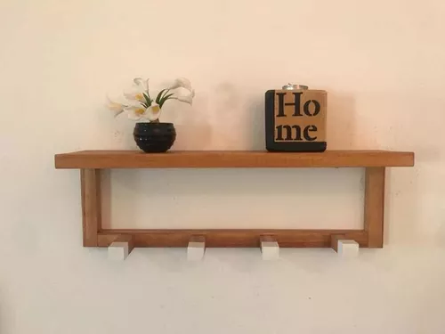 Perchero Pared Madera Con Estante Llavero Estilo Nórdico