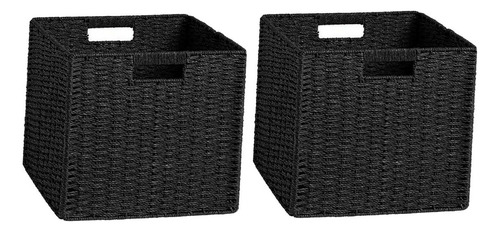Cesta De Almacenamiento Tejida Plegable, Negro 2 Piezas