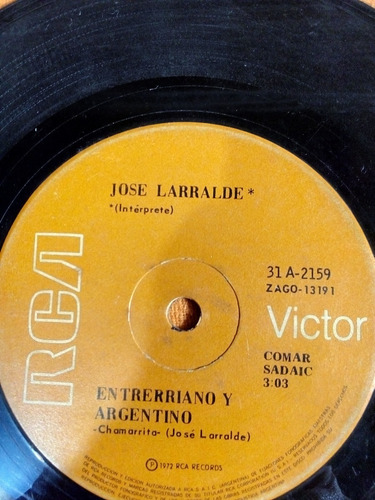 Jose Larralde - Entrerriano Y Argentino/vinyl Simple/1972vg+