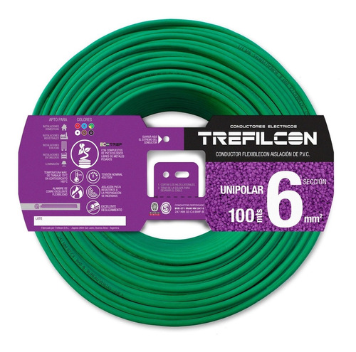 Cable Unipolar 6mm Normalizado Trefilcon Rollo X100mts