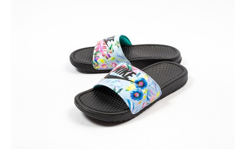 Nike Benassi Jdi Mujer Floreadas - Negro Celeste
