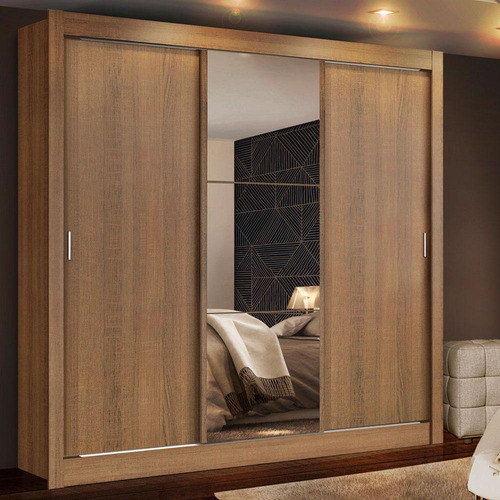 Ropero Closet Madesa Mônaco 3 Puertas 1 Espejo Mm Color Marrón