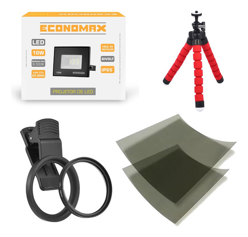 Kit Refletor Economax 10w 6500k + Tomada + Tripé + Cpl 52mm