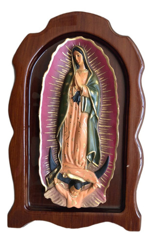 Virgen De Guadalupe Mediana En Marco Nogal De 20x33 Cm