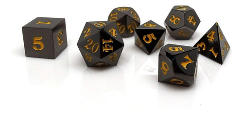 Gun Metal Juego De Dados De 7 Piezas - Signature Font - Oro
