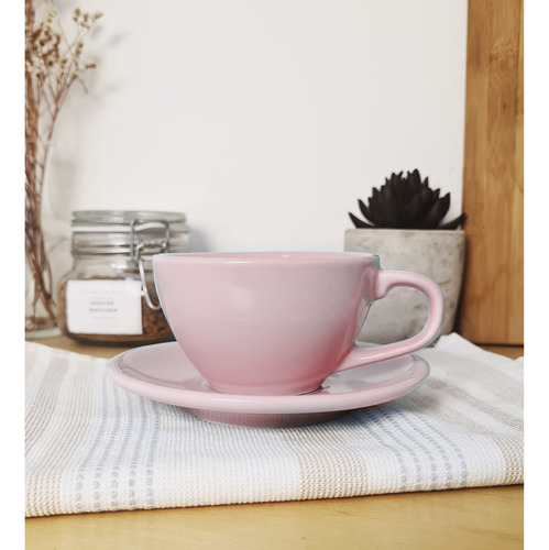 X 6 Combo Taza C/ Plato Germer Oval 300 Ml Color Rosa