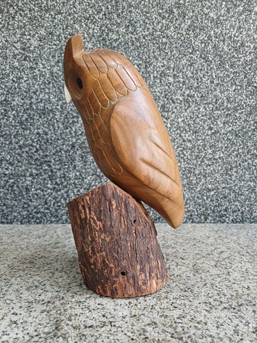 Búho Tallado En Madera - Decoración Vintage Marrón (Usado)