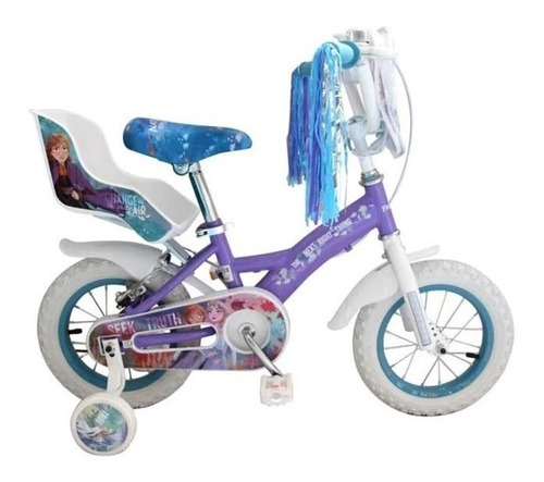 Bicicleta paseo infantil Disney Frozen R12 1v frenos v-brakes color violeta/blanco con ruedas de entrenamiento