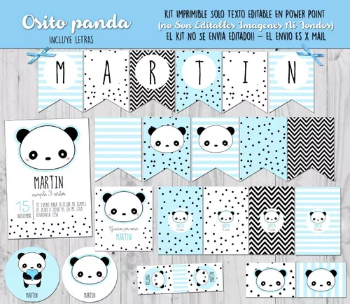 Banderines osito panda party celeste nene imprimibles cumpleaños