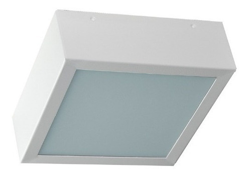 Plafon 20 Cm De Sobrepor Aço E Vidro Quadrado Sala Cozinha 20x20 Cm Quadrado 2x E27 Luminária Cor Branco 110V 220V (BIVOLT)