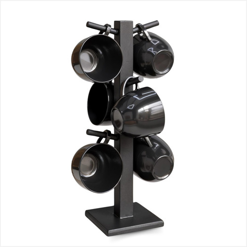 Jogo 6 Xícara 170ml Preto Porcelana Com Suporte Preto Suporte Com Xícara
