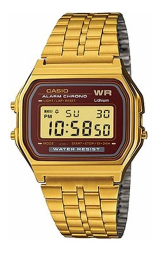 Reloj Casio A159wgea-5d Retro Unisex Dorado/vinotinto