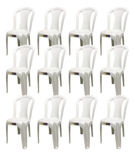 Kit 12 Cadeiras Plástica Branca Até 182kg Bistrô Resistente