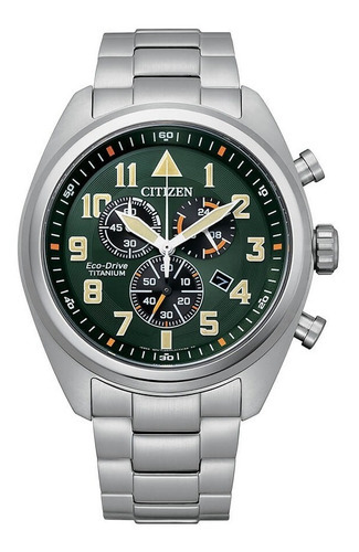 Reloj Citizen At248081x Para Hombre Titanium Chrono Color de la malla Plateado Color del bisel Plateado Color del fondo Negro