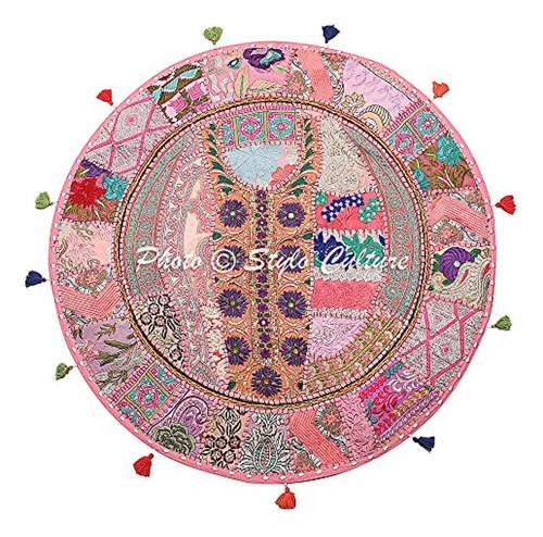 Stylo Culture Indian Round Floor Pillow Vintage Patchwork Cu