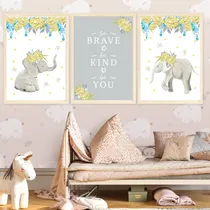 Comprar Set X3 Cuadros Completos Elefantes Flores Infantil 23x33 Cm.