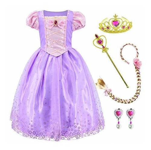 Vestido De Princesa Rapunzel De Pelo Largo Para Niñas Vestid