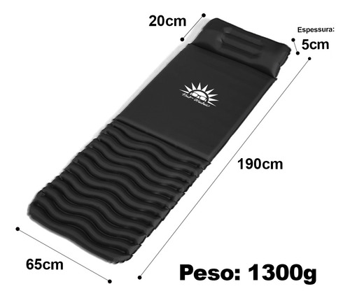 New Hawaii Colchão Ar Inflável Camping 190*65cm Cor Preto