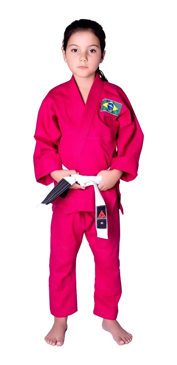 Kimono Infantil para Judô e Jiu Jitsu Grappler M3 Reforçado com Faixa Rosa