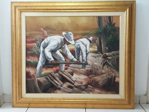 1394- Manoel Costa Ost 95x82cm Com Moldura - Lenhadores. (Usado)