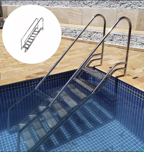 Escada Parisiense Em Inox - 1,2m De Profundidade E 7 Degraus