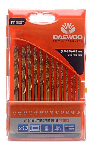 Set Kit Mechas Acero Rapido 13pzas Titanio Daewoo 1,5-6,5mm