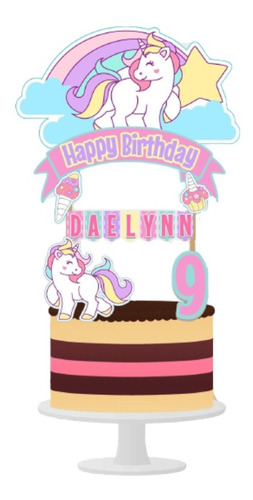 Cake Topper Unicornio Adorno Para Tortas Personalizado