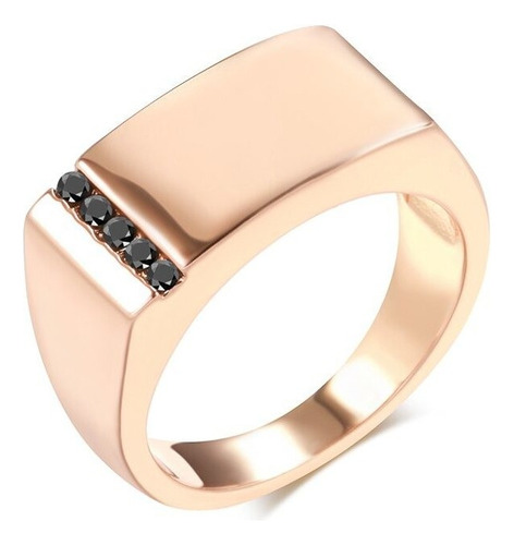 Anillo Cuadrado Brillante Para Hombre 585 Oro Rosa Con Negro